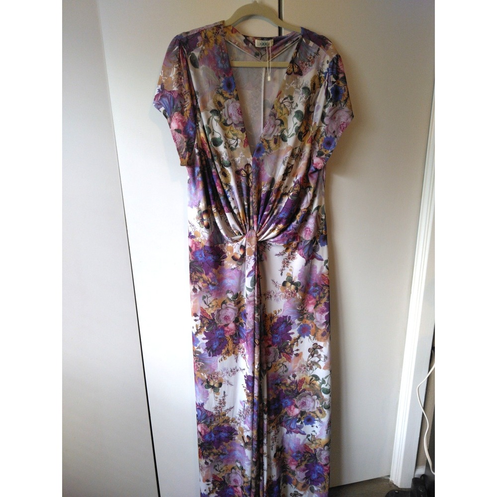 Womens Floral Maxi Dress Size 3x Fits L/ XL Twist Front Flowy Romantic Boho